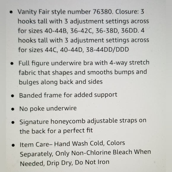 NWT VANITY FAIR 76380 FULL FIGURE BEAUTY BACK SMOOTHING BRA 36H - Picture 8 of 11